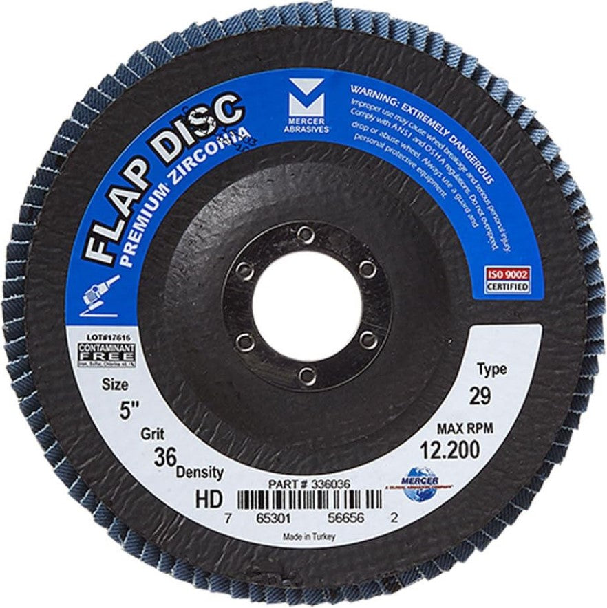 Flap Discs, Type 29 Zirconia High Density, 5'' x 5/8''-11'', 36 Grit