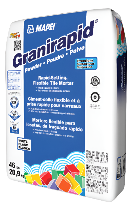 Mapei, Granirapid, Premium Rapid-Setting, Flexible Tile Mortar, White, 46LB BAG