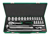 Socket Wrench Set, Chrome, 1/2" Dr, 12 Point, 24 Pcs