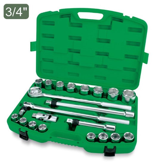 Socket Wrench Set, Chrome, 3/4" Dr, 21 Pcs