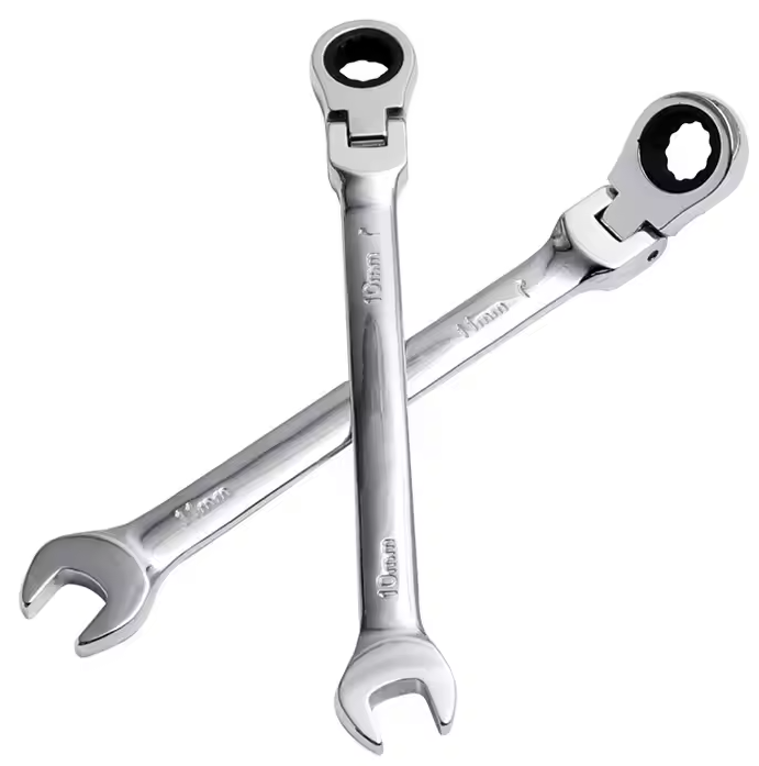 Combination Wrench, Flex Head Ratchet, Chrome, Metric